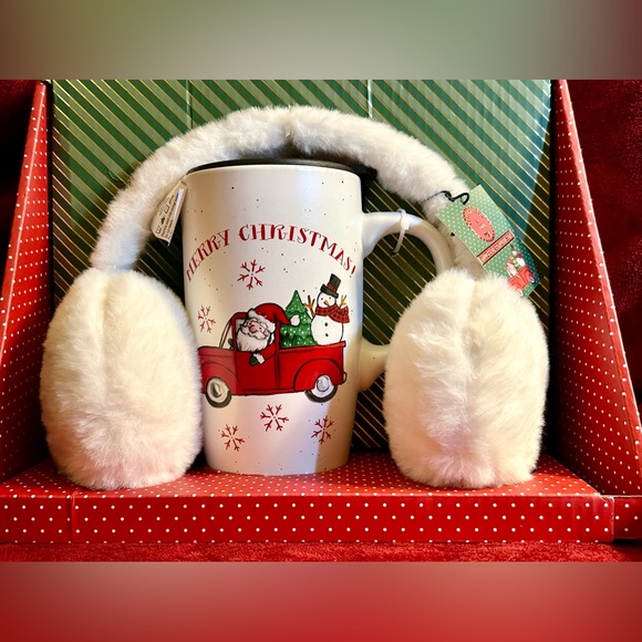 Peppermint & Pine Mug and Ear Muff Set. Winter Majic set of 2 Angel ornaments. - Picture 2 of 3